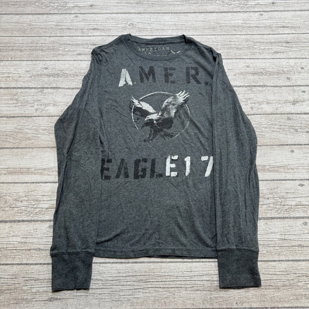 American Eagle Shirt Mens Medium Gray Vintage Fit Graphic Long Sleeve Streetwear